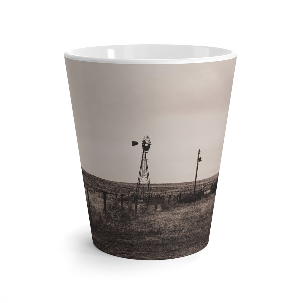 Rustic Windmill Latte Mug — Sepia Farm Landscape Coffee Cup