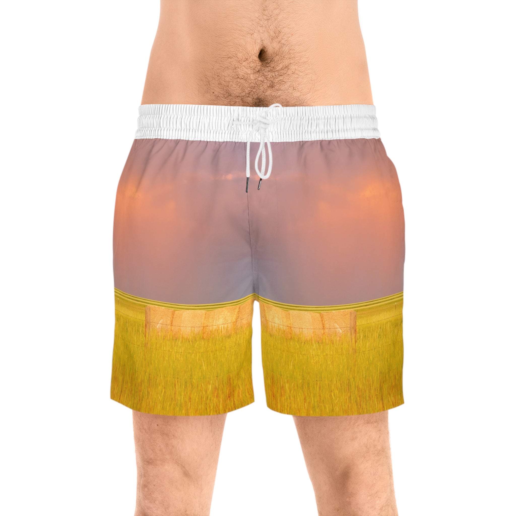 Sunset Prairie Swim Shorts — Men’s Mid-Length Beach Trunks