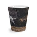 White Goat Photo Latte Mug featuring a rustic farm animal scene, ideal for farm animal and nature lovers.