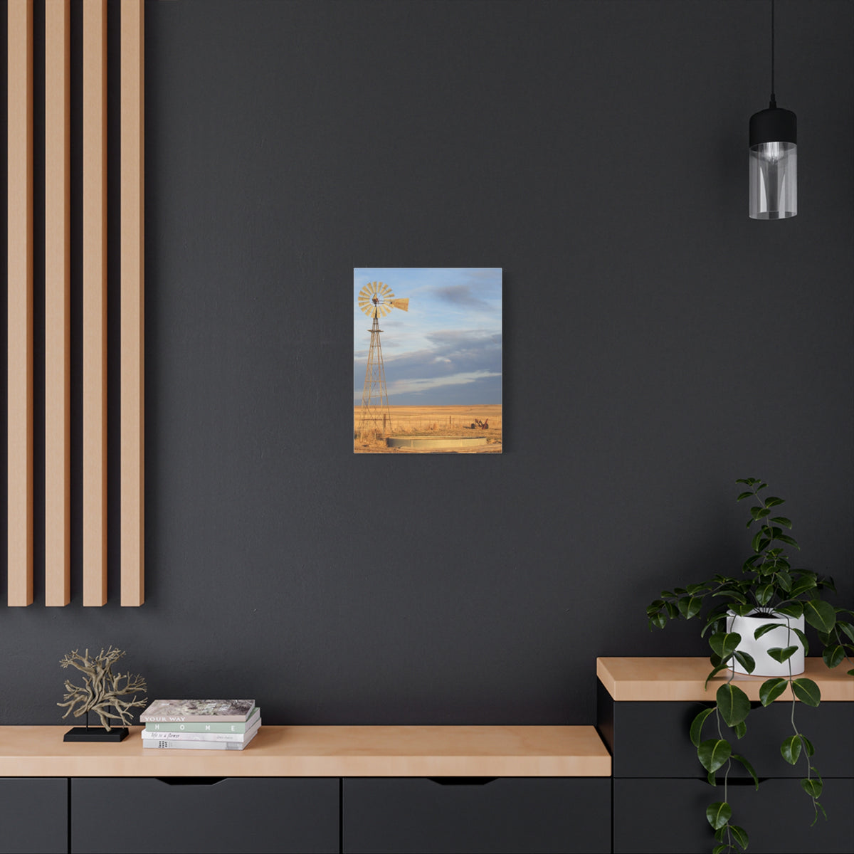 Rural Windmill Landscape Matte Canvas Wall Art — Stretched 1.25"