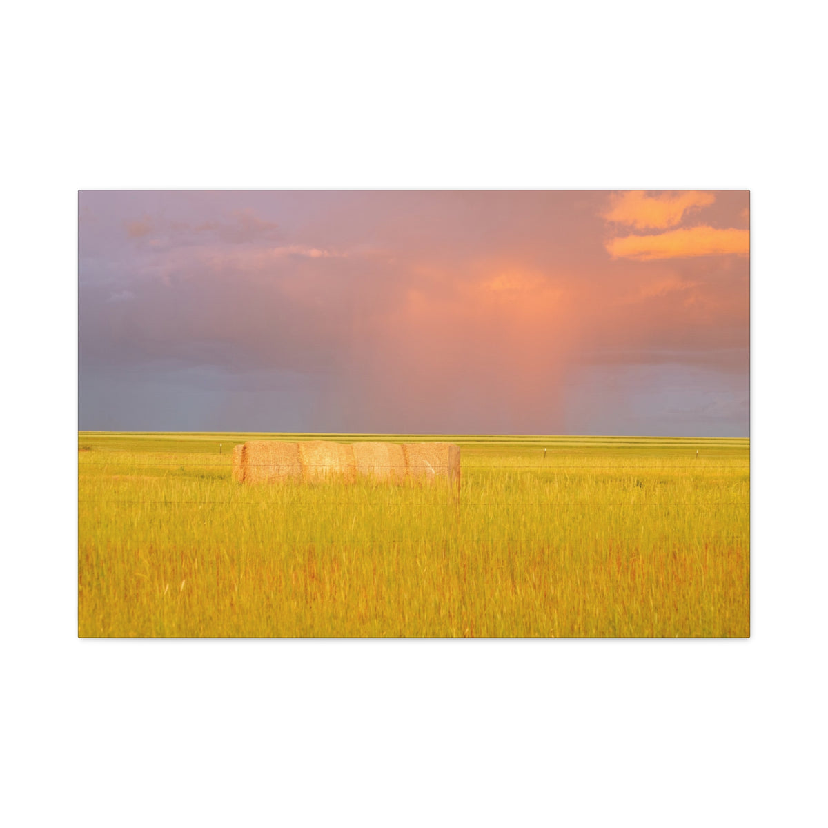 Golden Prairie Hay Bale canvas wall art by Printify, matte stretched canvas print showcasing a rural hay bale scene.