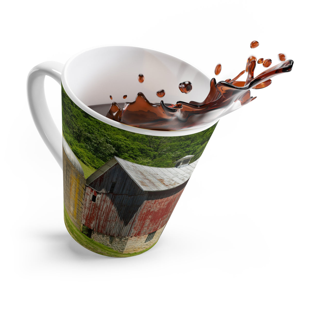 Rustic Red Barn Latte Mug — Country Farmhouse Coffee Cup