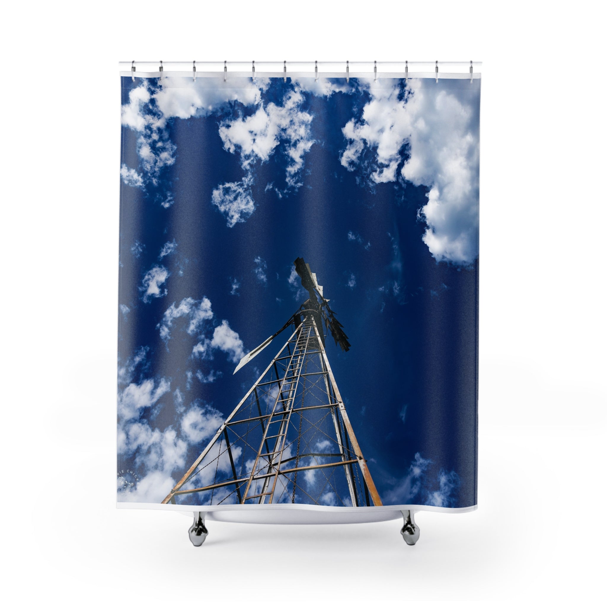 Sky Tower Shower Curtain — Blue Cloud Photography Bathroom Decor