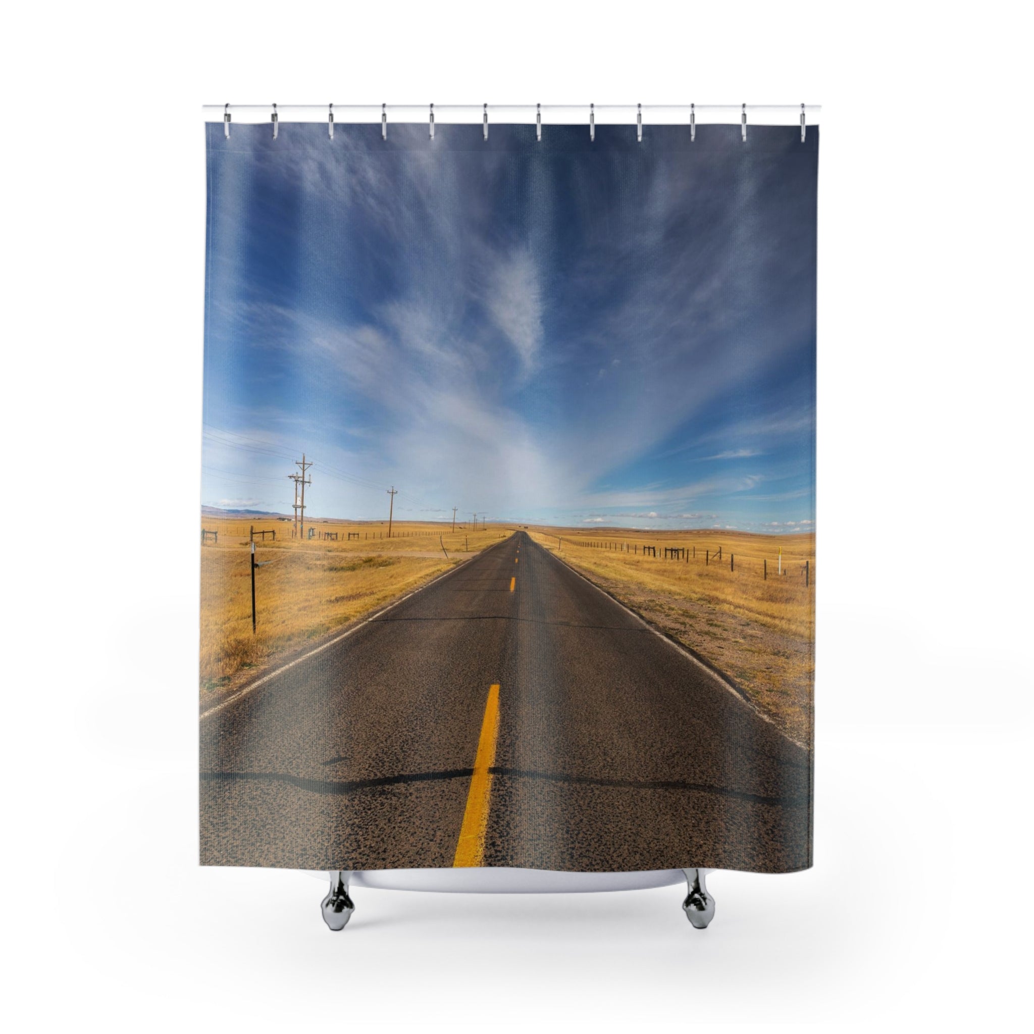 Desert Highway Shower Curtain — Scenic Open Road Bathroom Decor