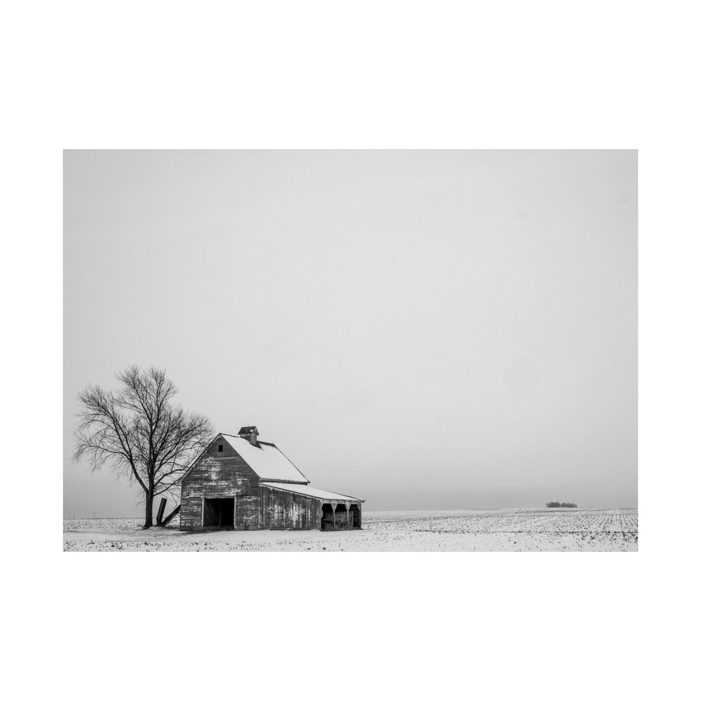 Matte Horizontal Poster — Winter Barn Black & White Landscape