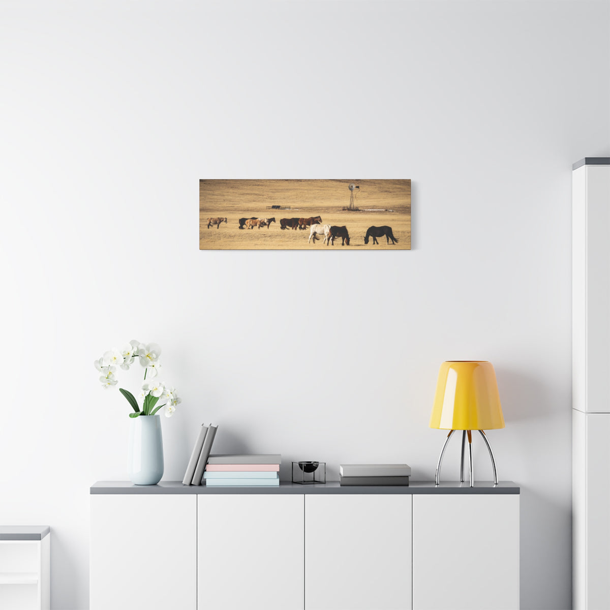 Grazing Horses Canvas Print – Rustic Prairie Wall Art (Matte Stretched 1.25")