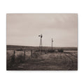 Windmill Pasture Matte Canvas Print — Sepia Rural Landscape Wall Art