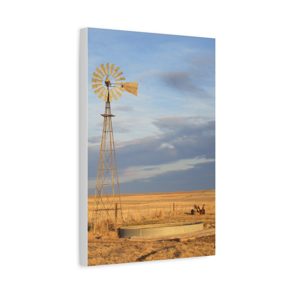 Rural Windmill Landscape Matte Canvas Wall Art — Stretched 1.25"