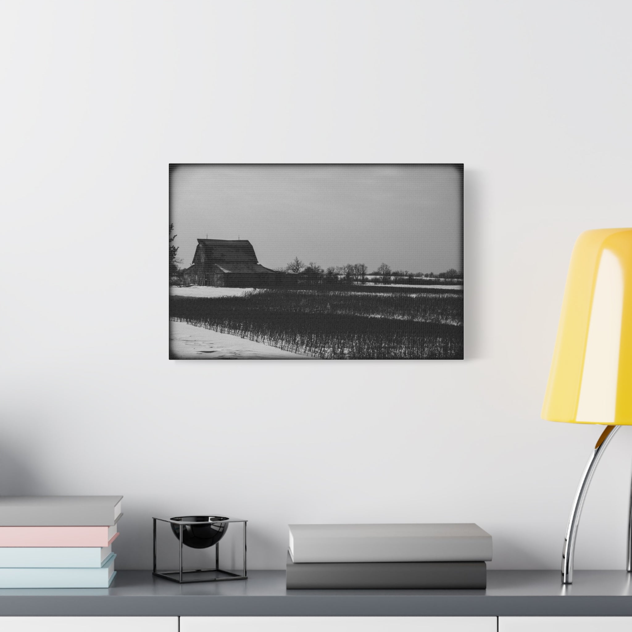 Black & White Winter Barn Matte Canvas Wall Art — Stretched 1.25"