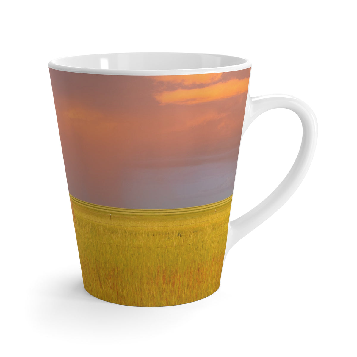 Golden Wheat Field at Sunset Latte Mug | Scenic Coffee Cup, Pastel Sky