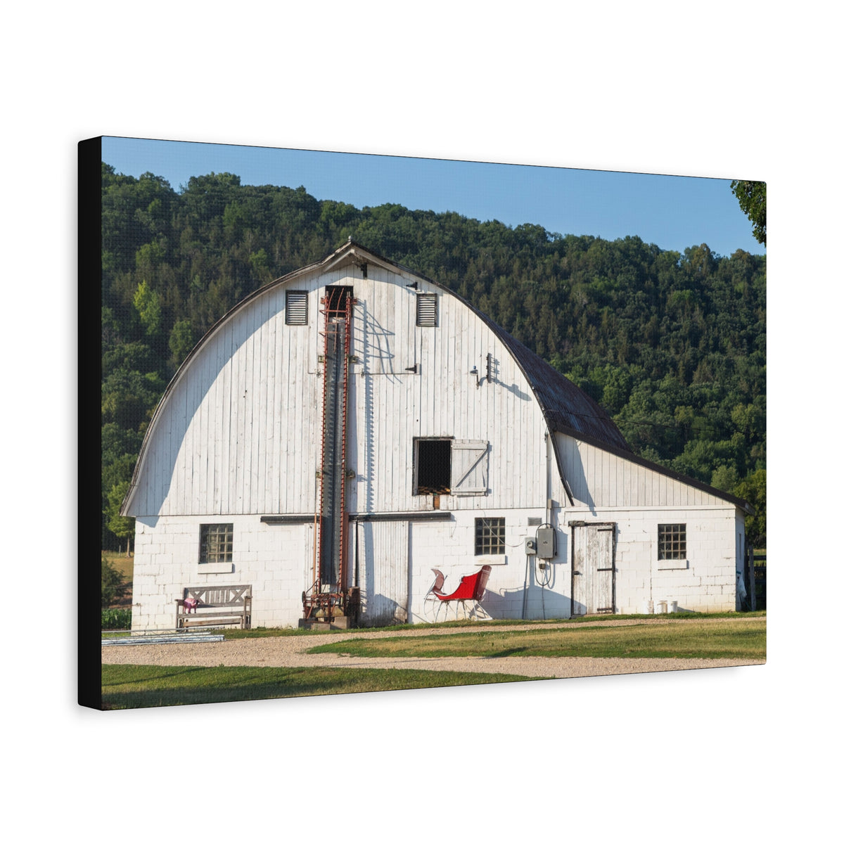 Santa's Sleigh in front of White Barn Canvas Print | Matte Stretched Wall Art, Rustic Farmhouse Decor