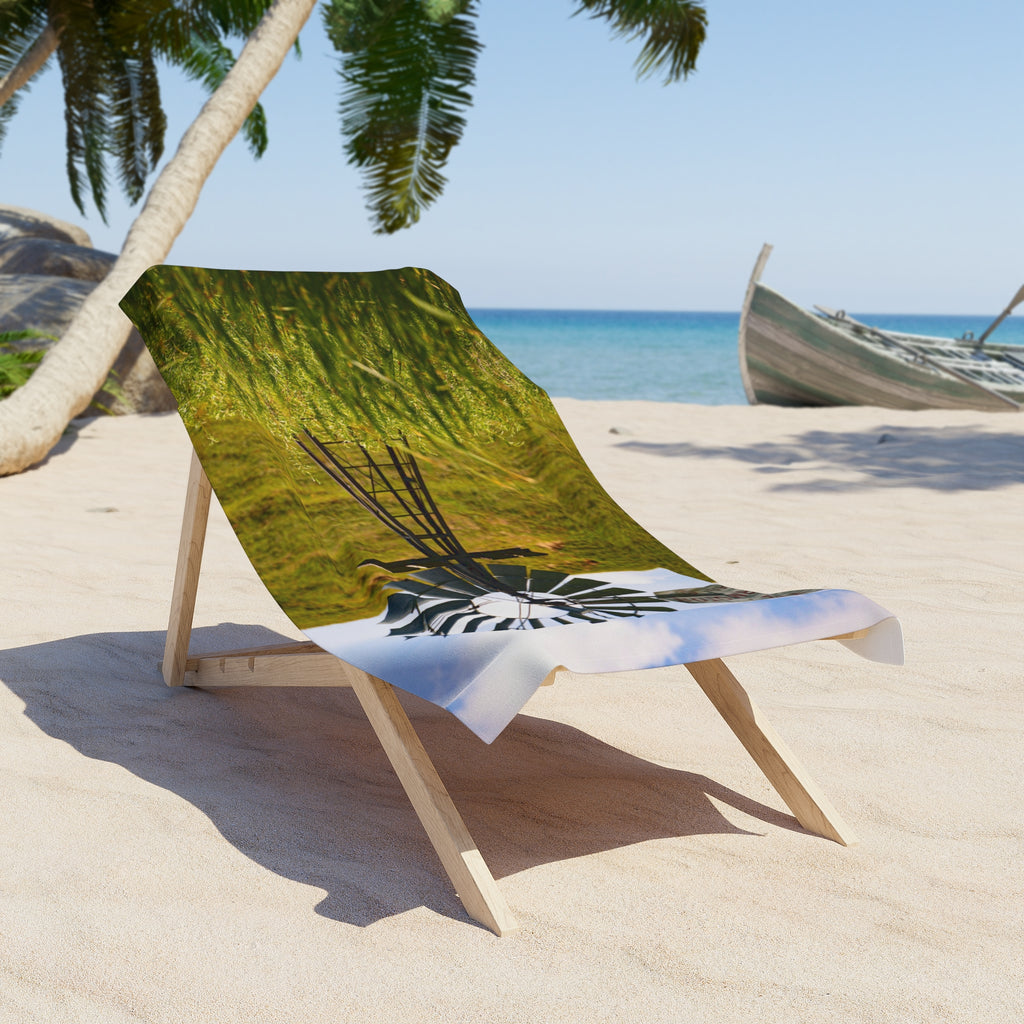 Windmill Field Beach Towel — Vintage Farm Windmill Photo Towels