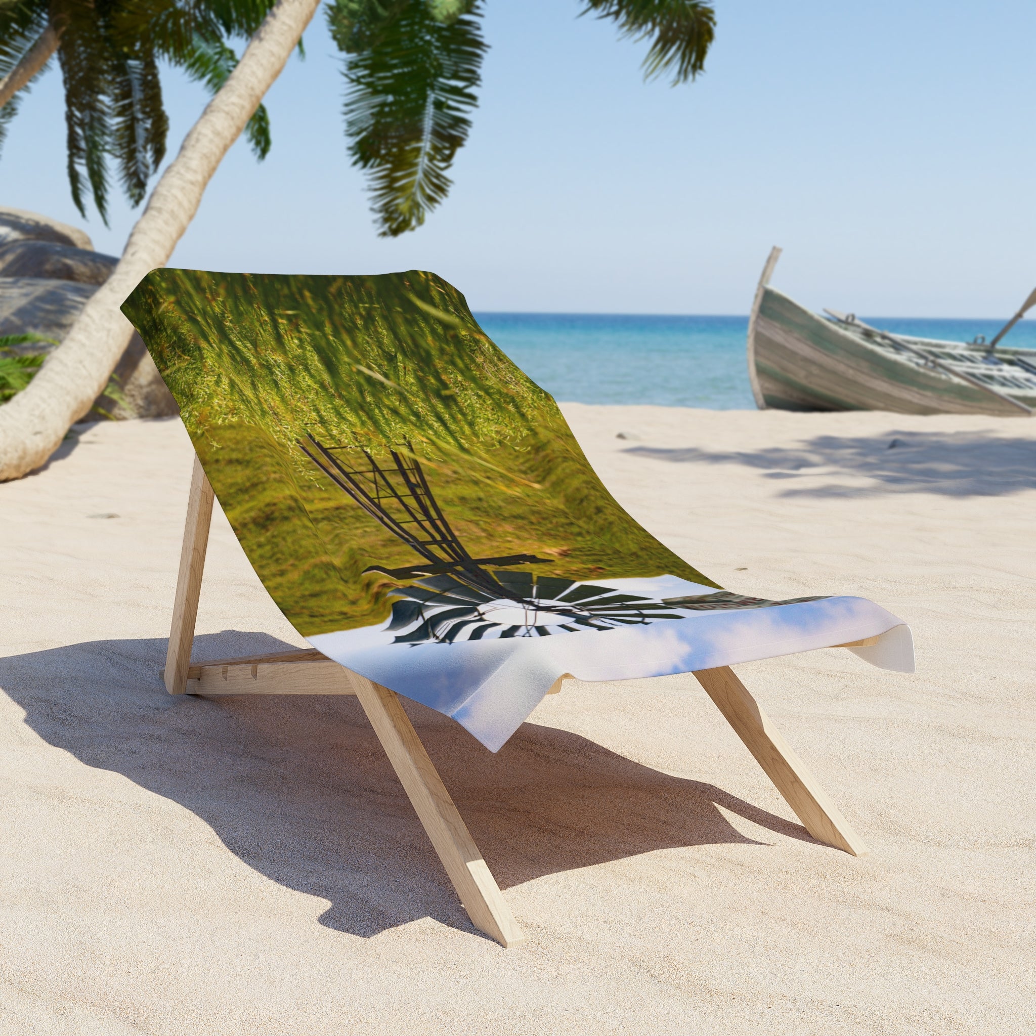 Windmill Field Beach Towel — Vintage Farm Windmill Photo Towels