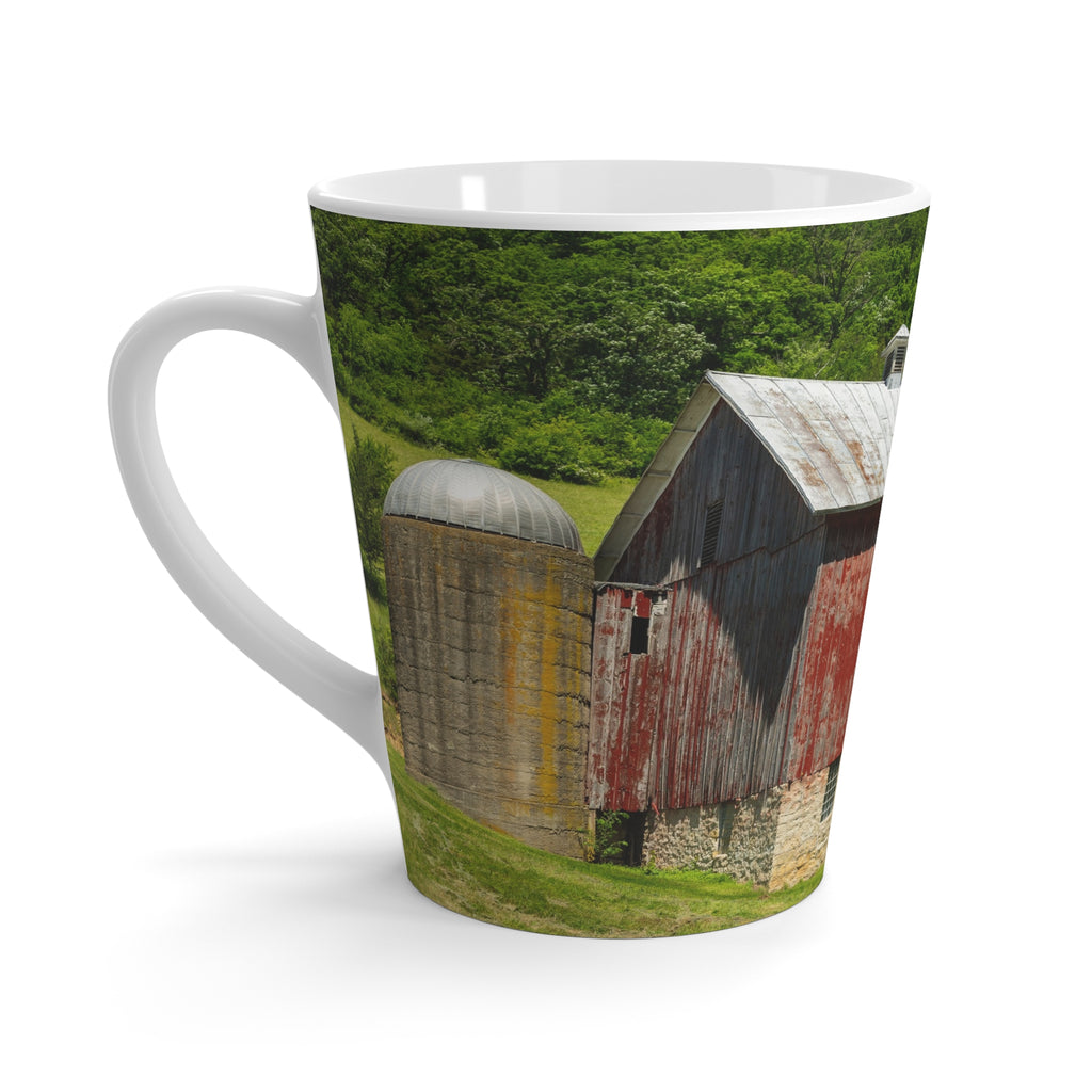 Rustic Red Barn Latte Mug — Country Farmhouse Coffee Cup