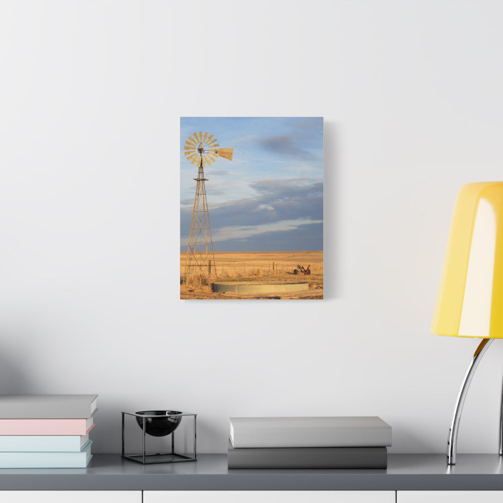Rural Windmill Landscape Matte Canvas Wall Art — Stretched 1.25"
