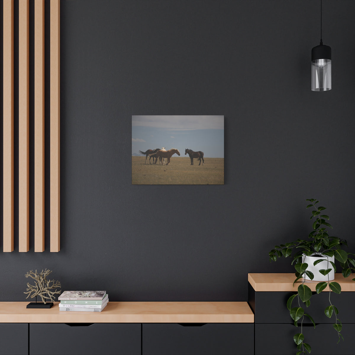 Wild Horses pastoral landscape canvas wall art by Printify, featuring a stretched matte canvas depicting a serene horse scene.