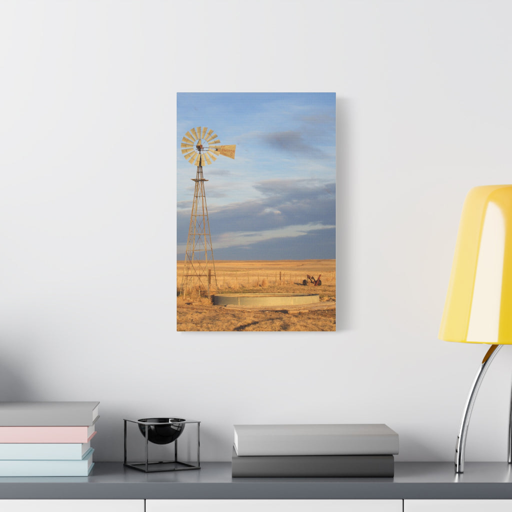 Rural Windmill Landscape Matte Canvas Wall Art — Stretched 1.25"