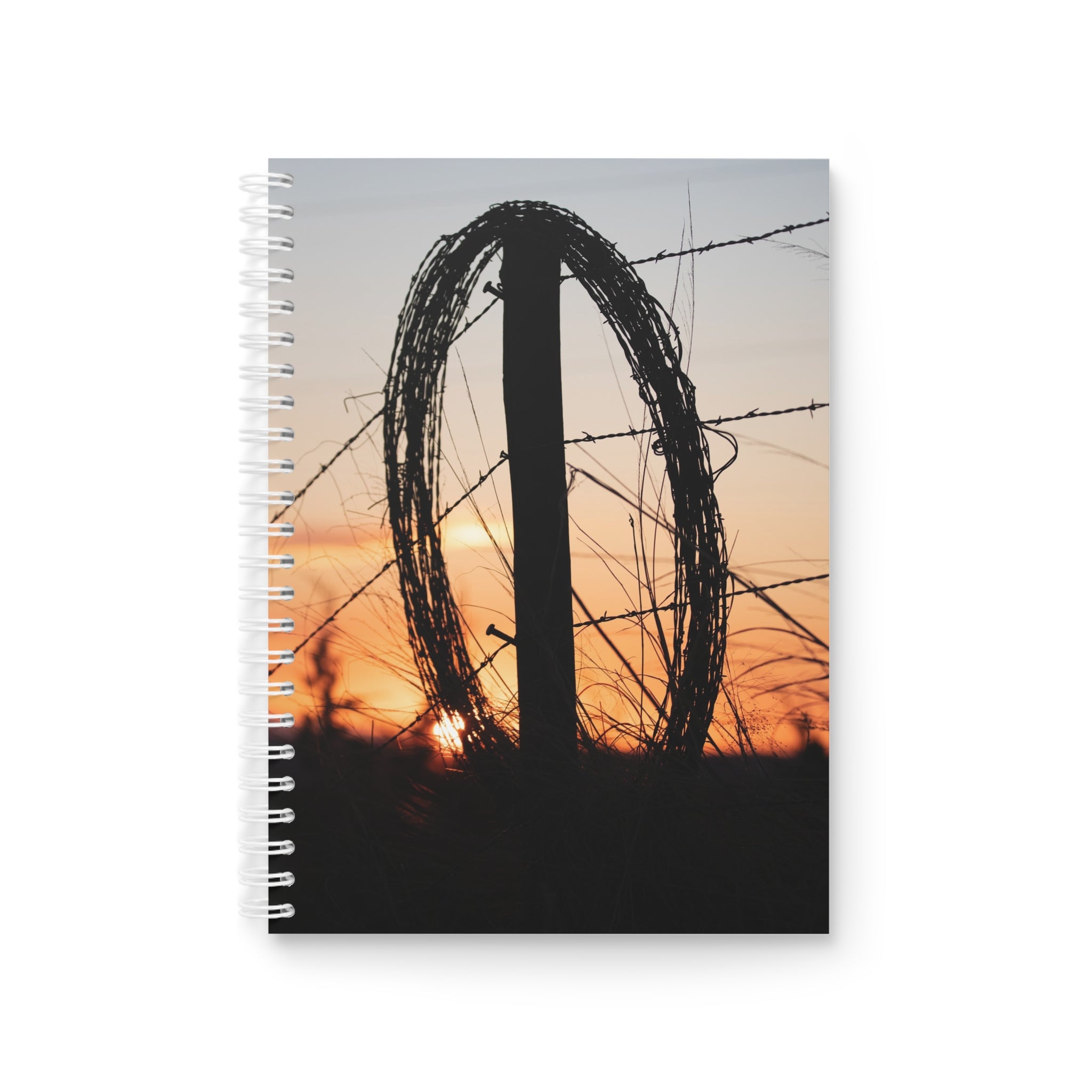 Sunset Barbed Wire Spiral Notebook — Rustic Farm & Country Journal