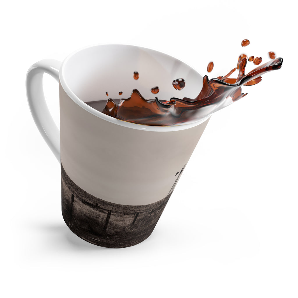 Rustic Windmill Latte Mug — Sepia Farm Landscape Coffee Cup
