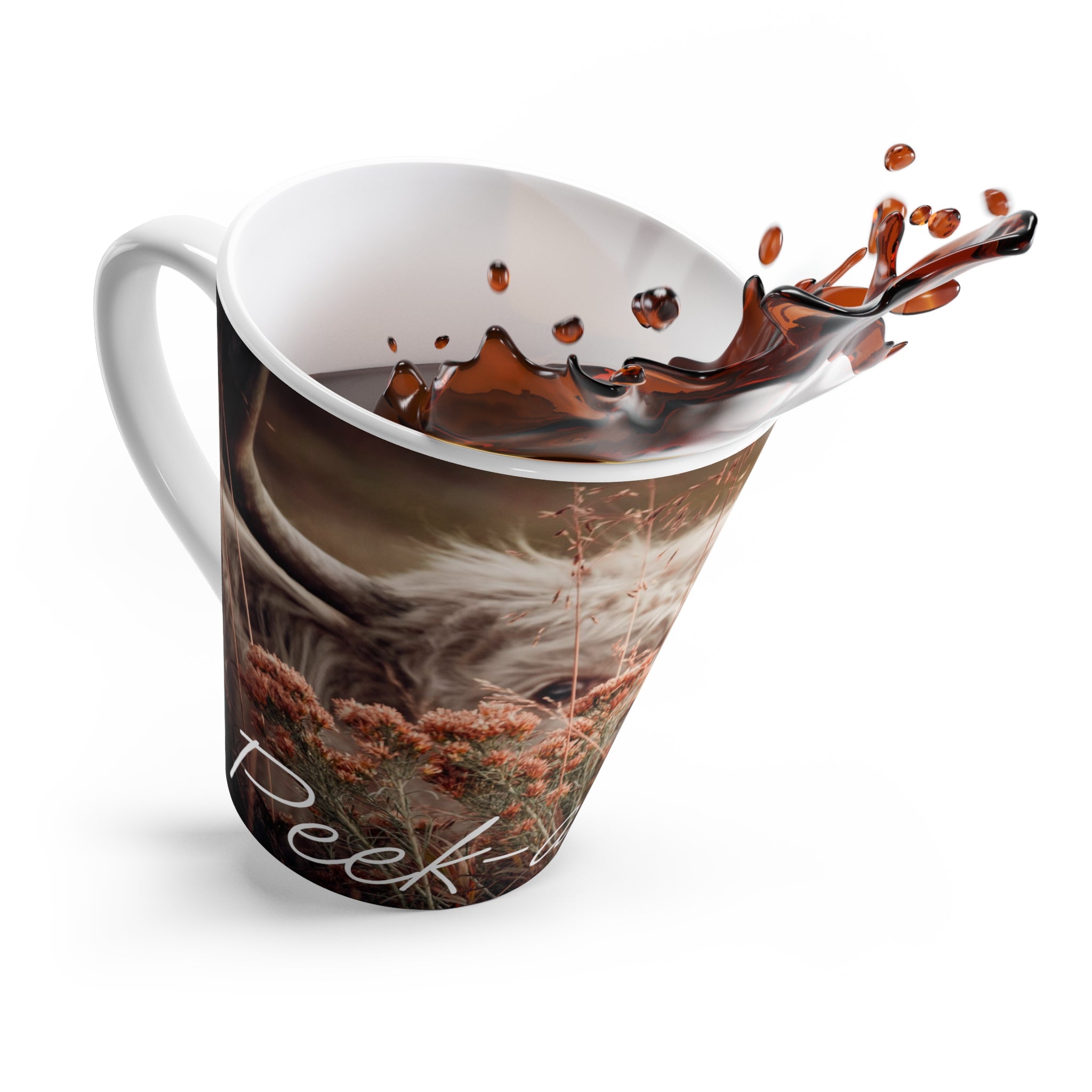 Latte Mug - Cow Peering Through Flowers