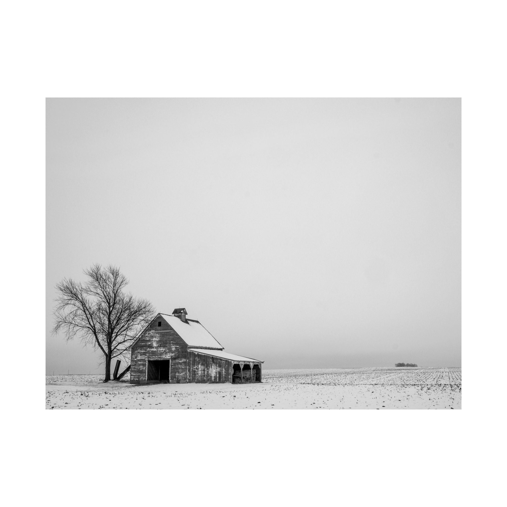 Matte Horizontal Poster — Winter Barn Black & White Landscape