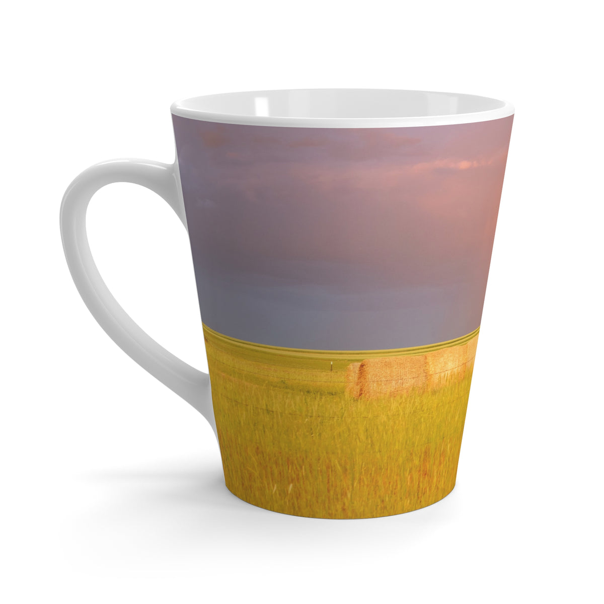 Golden Wheat Field at Sunset Latte Mug | Scenic Coffee Cup, Pastel Sky