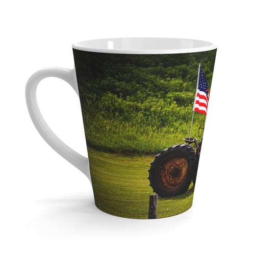 American Tractor Latte Mug — Rustic Farm Flag Coffee Cup