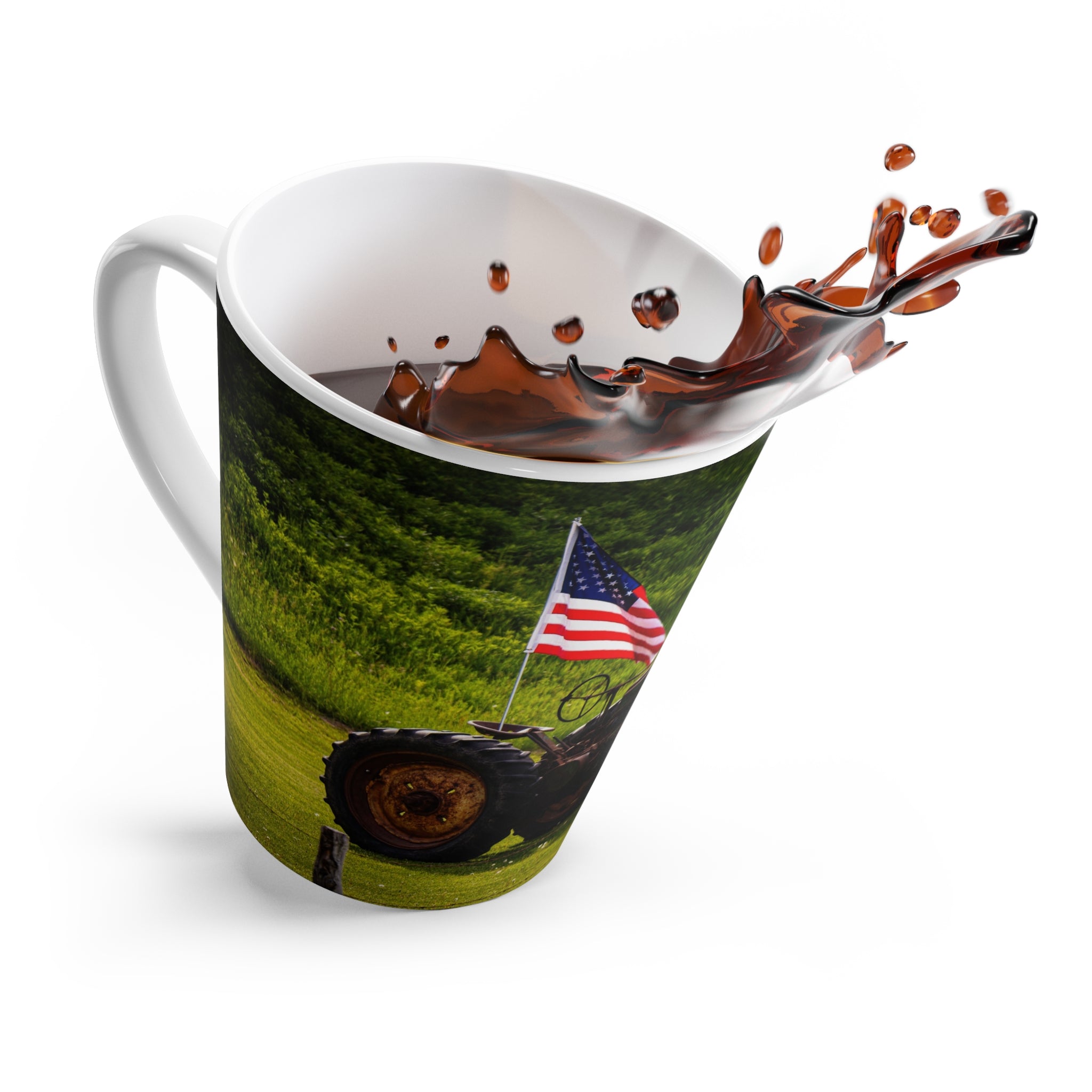 American Tractor Latte Mug — Rustic Farm Flag Coffee Cup
