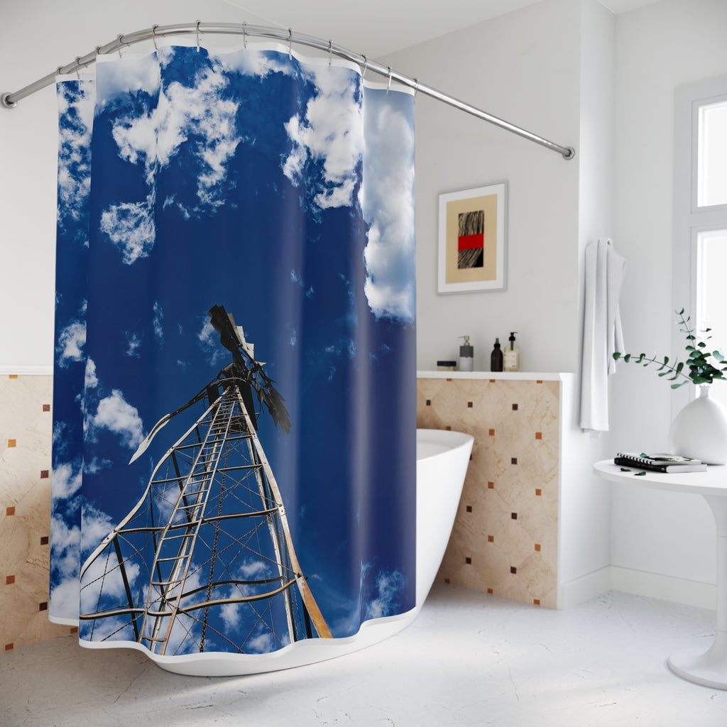Sky Tower Shower Curtain — Blue Cloud Photography Bathroom Decor