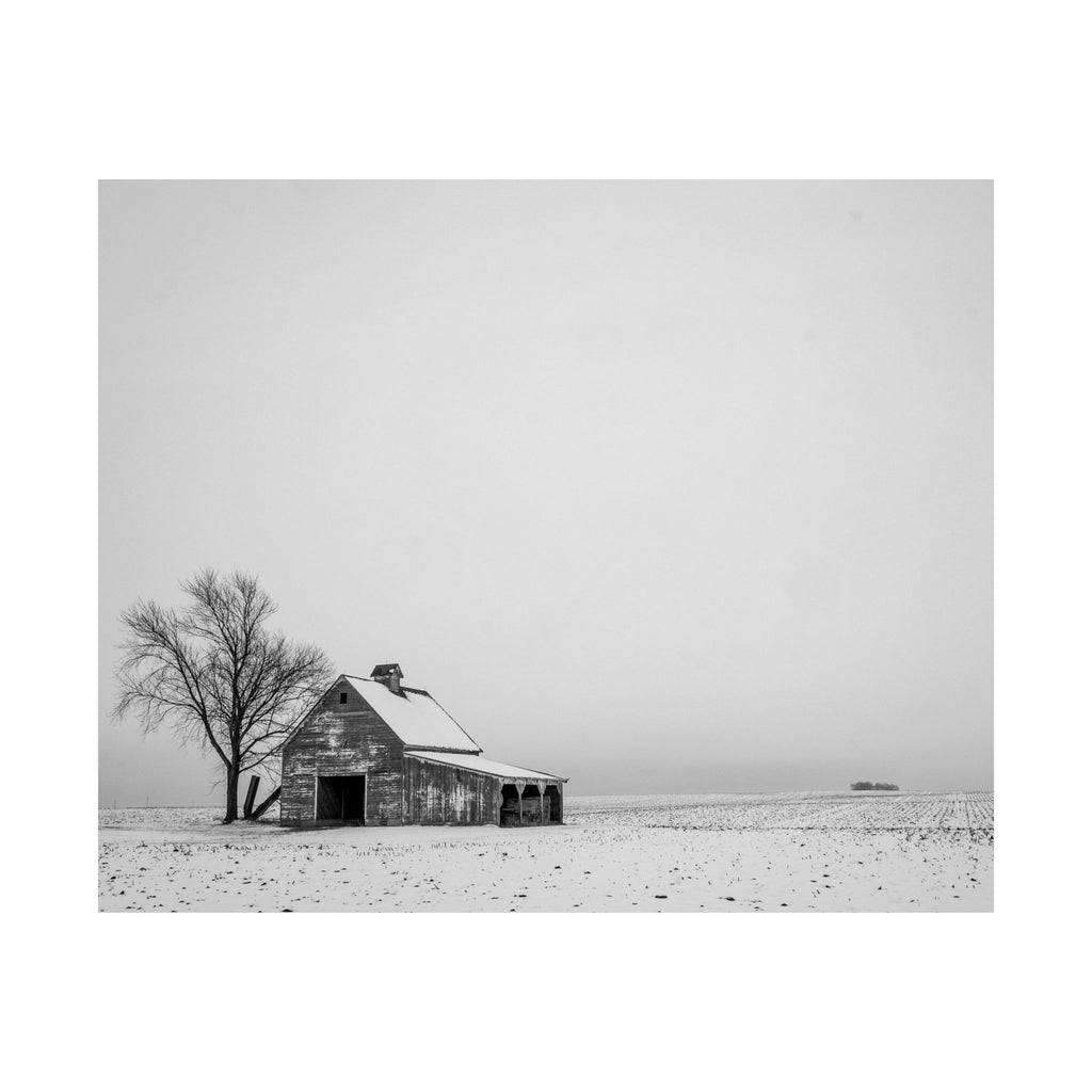 Matte Horizontal Poster — Winter Barn Black & White Landscape