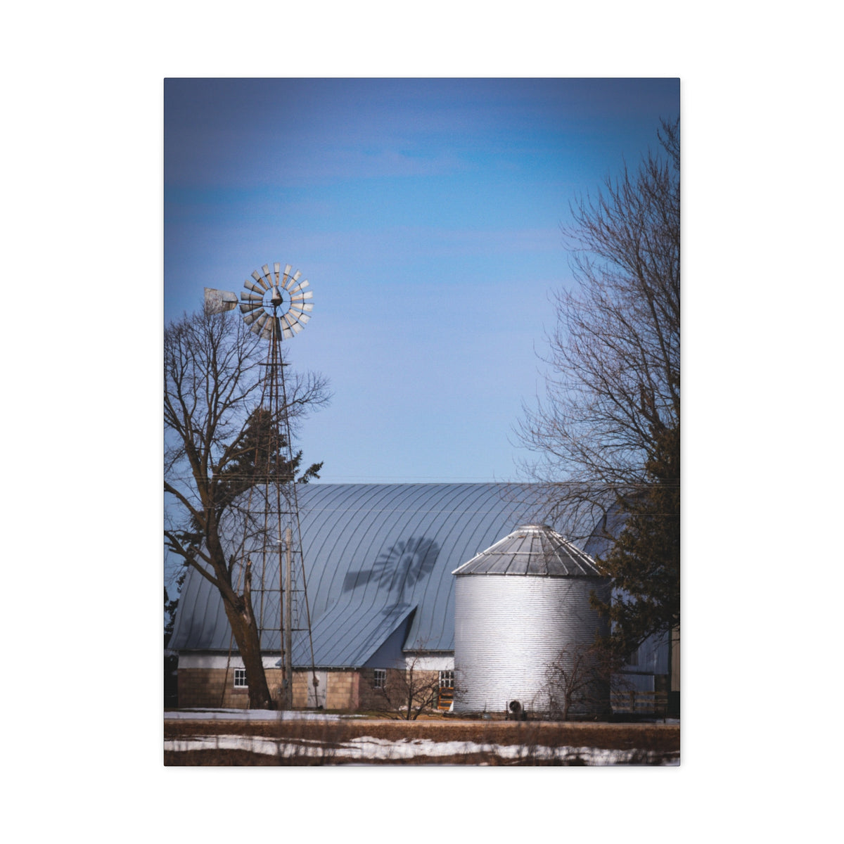 Matte canvas print of a windmill shadow scene by Printify, showcasing detailed artwork on high-quality canvas.