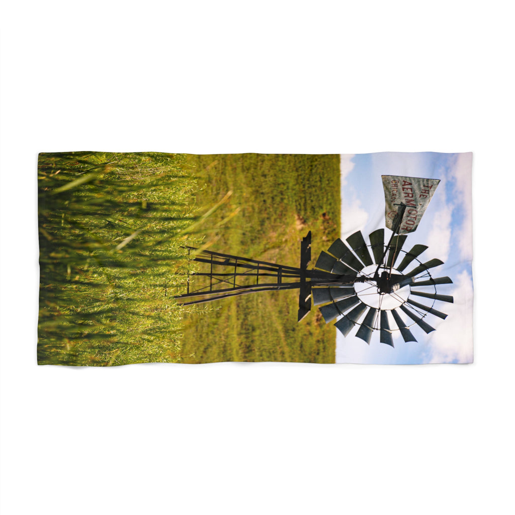Windmill Field Beach Towel — Vintage Farm Windmill Photo Towels