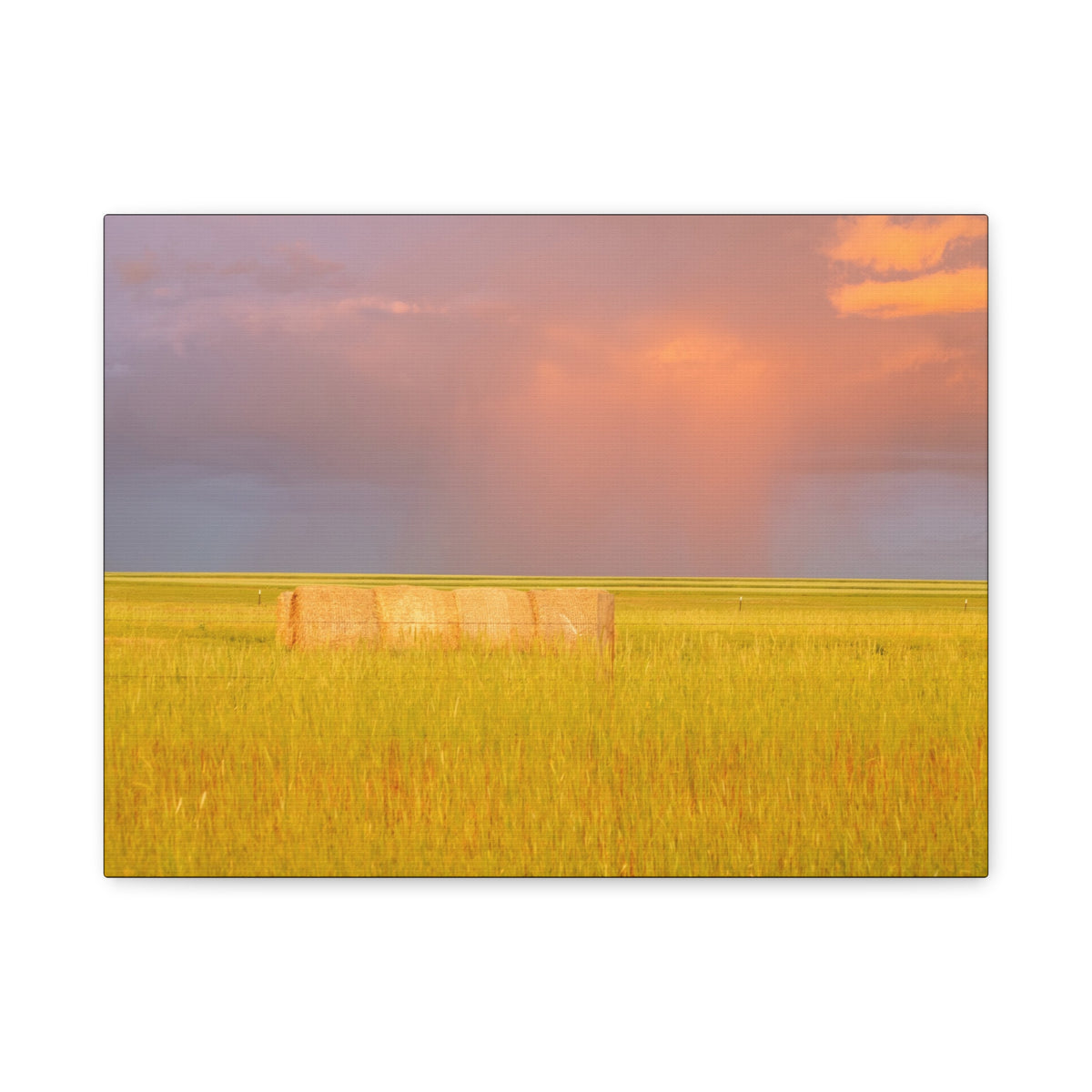 Golden Prairie Hay Bale canvas wall art by Printify, matte stretched print showcasing a rural hay bale scene.