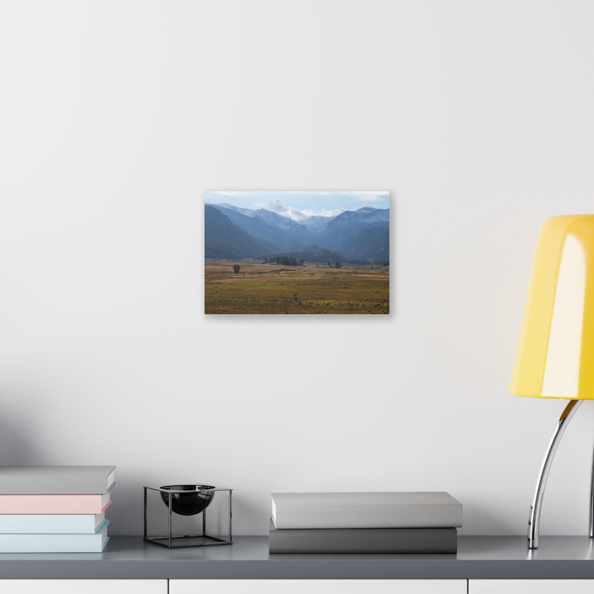 Mountain Valley Landscape Canvas Print — 'Elk in the Foreground' Stretched Wall Art