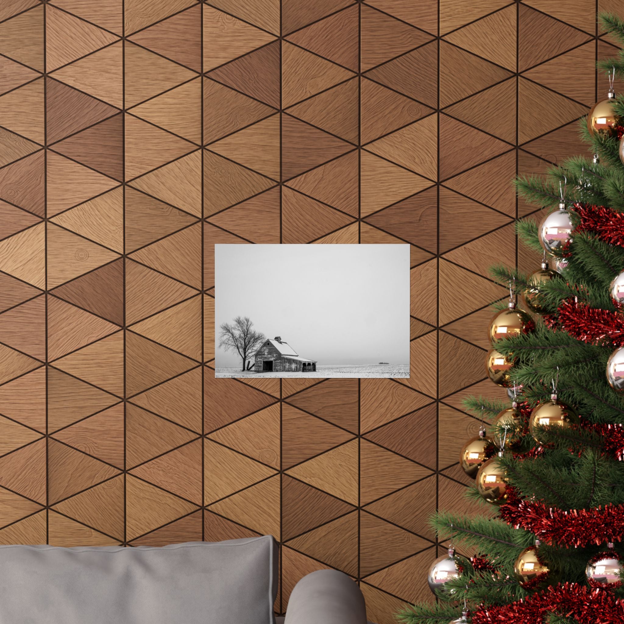 Matte Horizontal Poster — Winter Barn Black & White Landscape