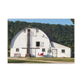 White Barn Matte Canvas Wall Art — Rustic Farmhouse Landscape Print