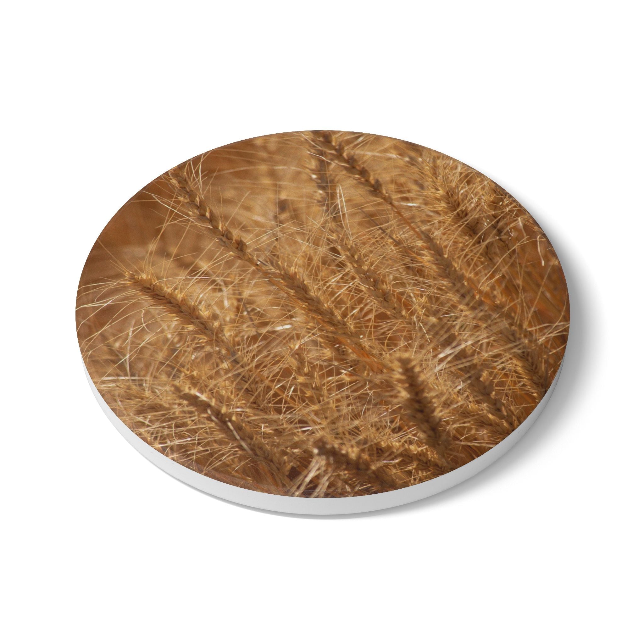 Wheat Field Ceramic Coaster — Rustic Autumn Farmhouse Drink Coaster