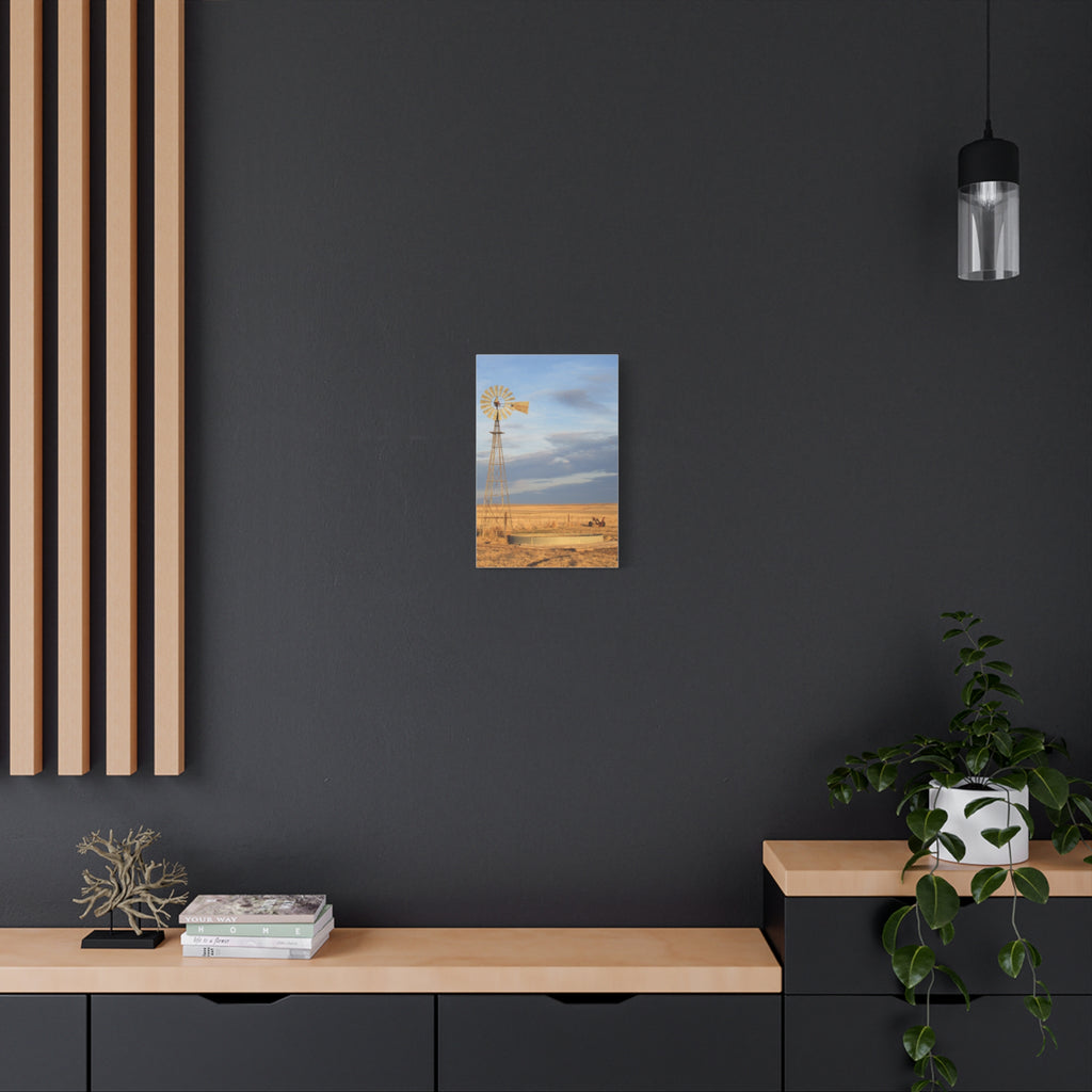 Rural Windmill Landscape Matte Canvas Wall Art — Stretched 1.25"