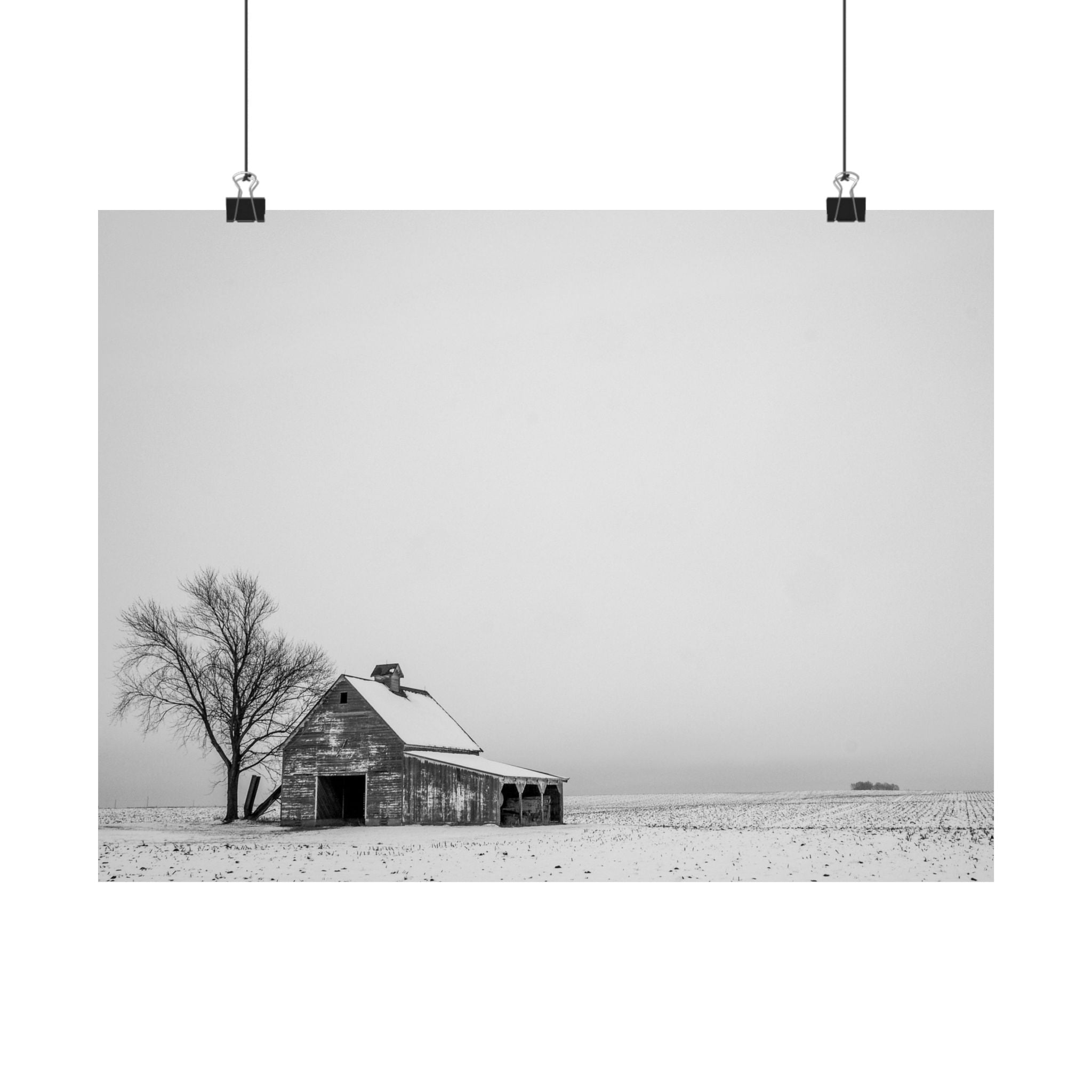 Matte Horizontal Poster — Winter Barn Black & White Landscape