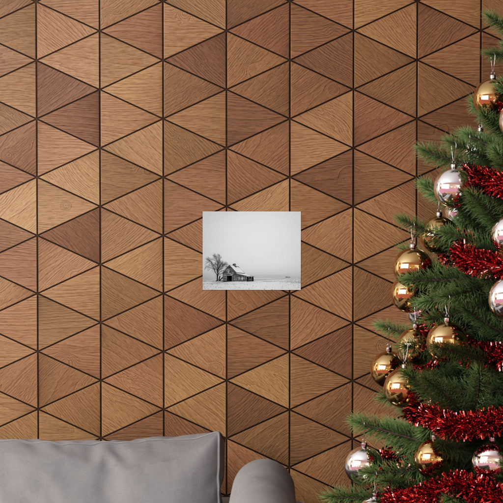 Matte Horizontal Poster — Winter Barn Black & White Landscape