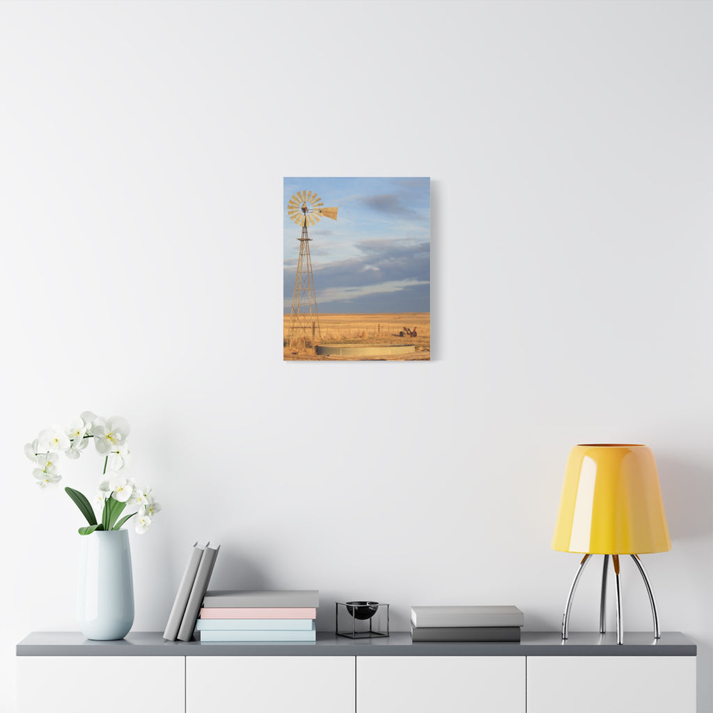 Rural Windmill Landscape Matte Canvas Wall Art — Stretched 1.25"