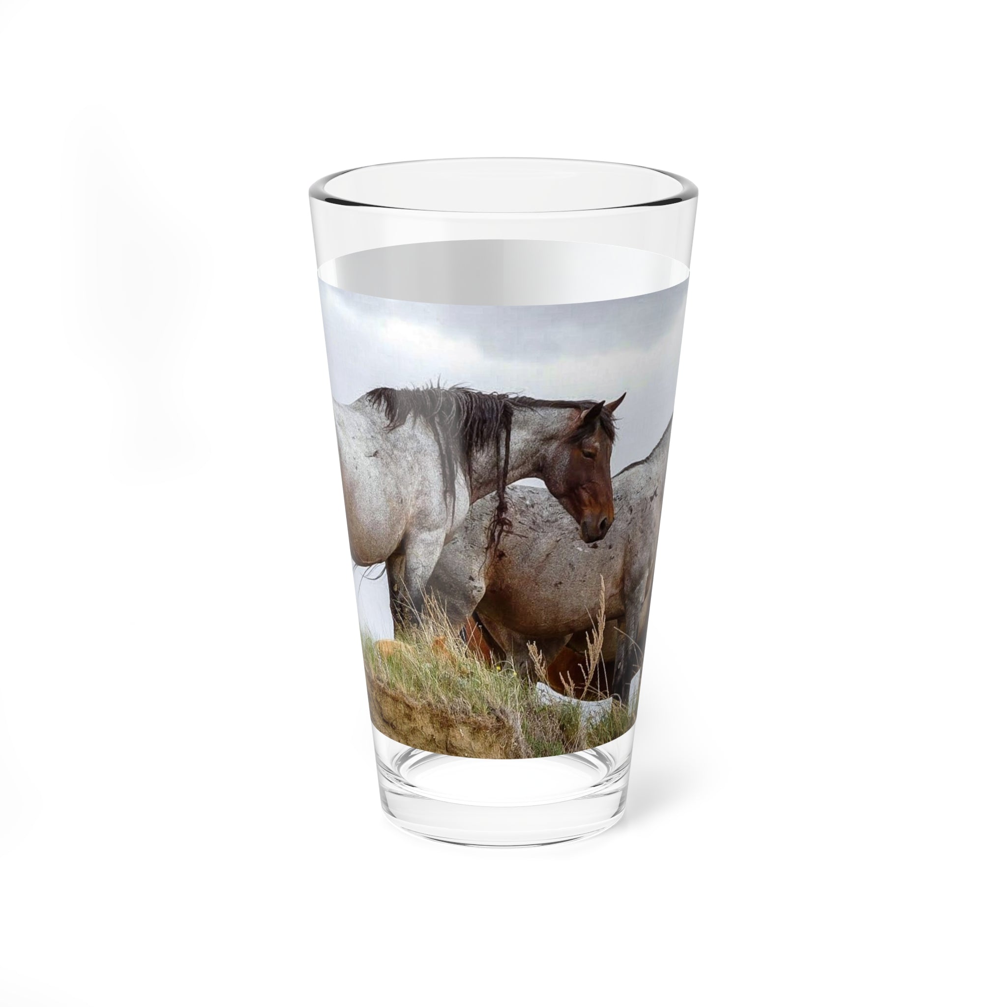 Wild Horses 16oz Mixing Glass — Scenic Mustang Print