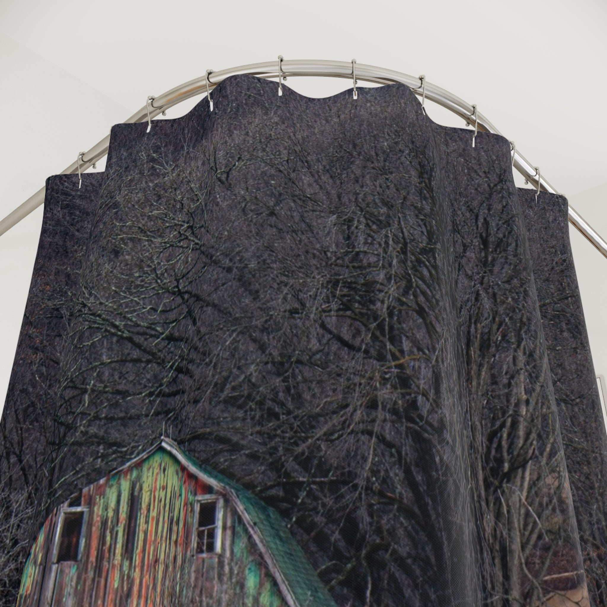Rustic Barn Path Shower Curtain — Moody Forest Bathroom Decor