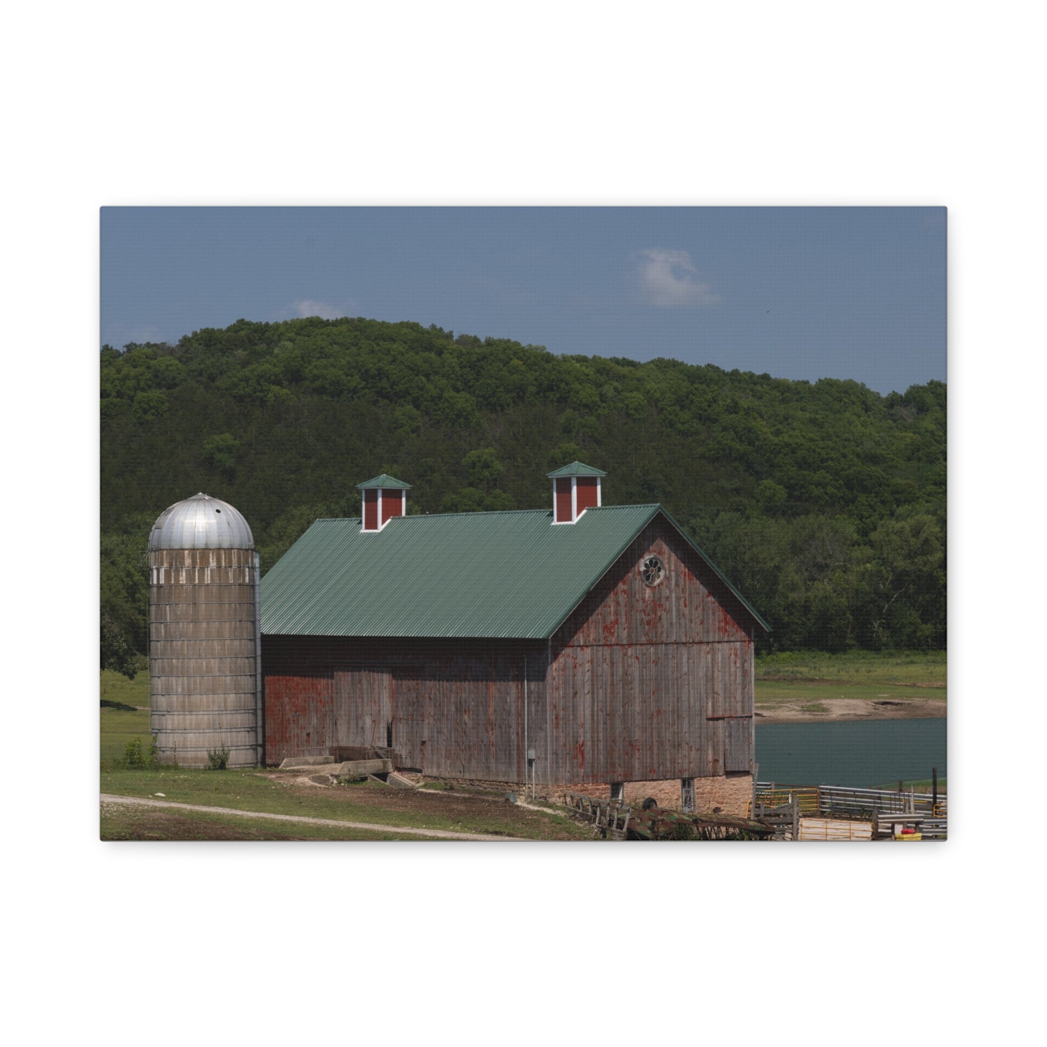 Rustic Lakeside Barn Canvas Print — Matte Stretched Wall Art