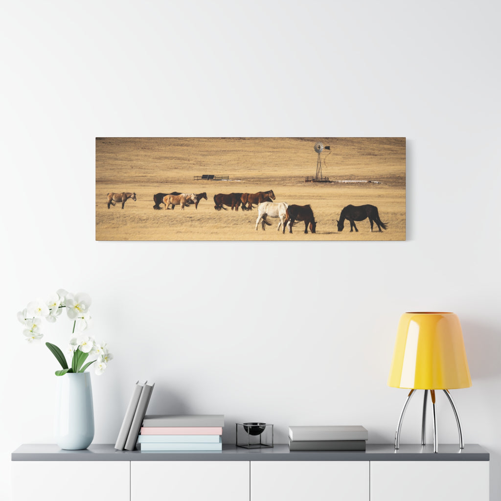 Grazing Horses Canvas Print – Rustic Prairie Wall Art (Matte Stretched 1.25")