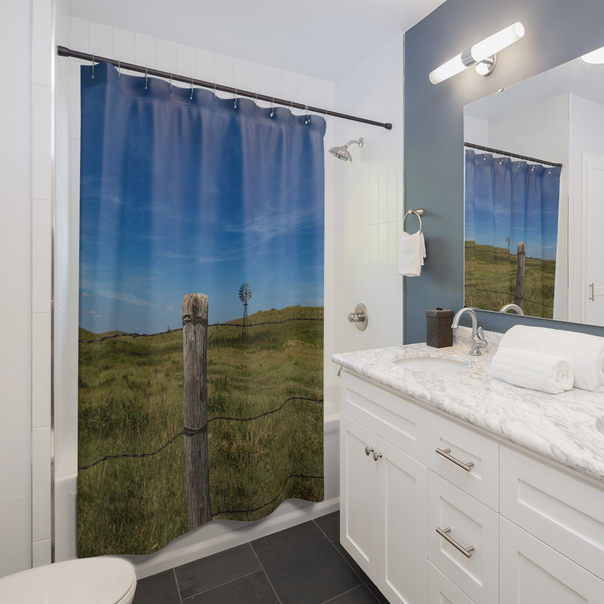 Copy of Sky Tower Shower Curtain — Blue Cloud Photography Bathroom Decor