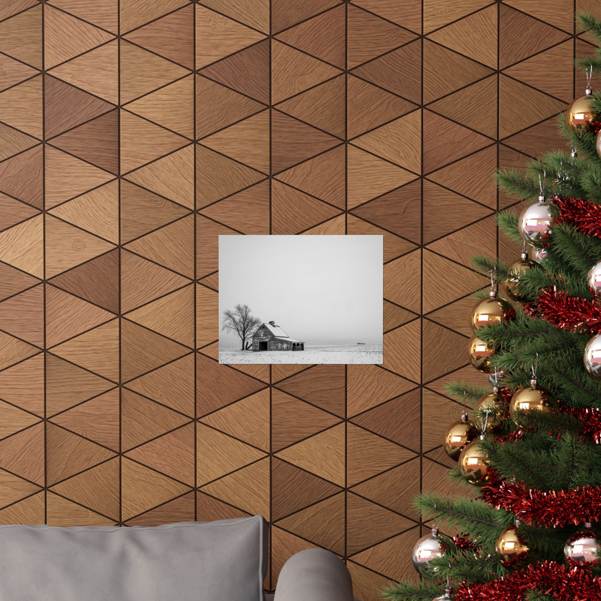 Matte Horizontal Poster — Winter Barn Black & White Landscape