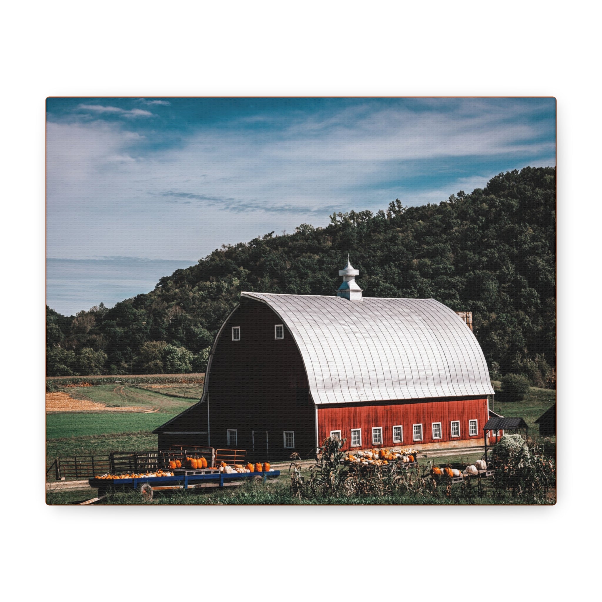 Red Barn Countryside Matte Canvas Print — Stretched 1.25" Farmhouse Wall Art