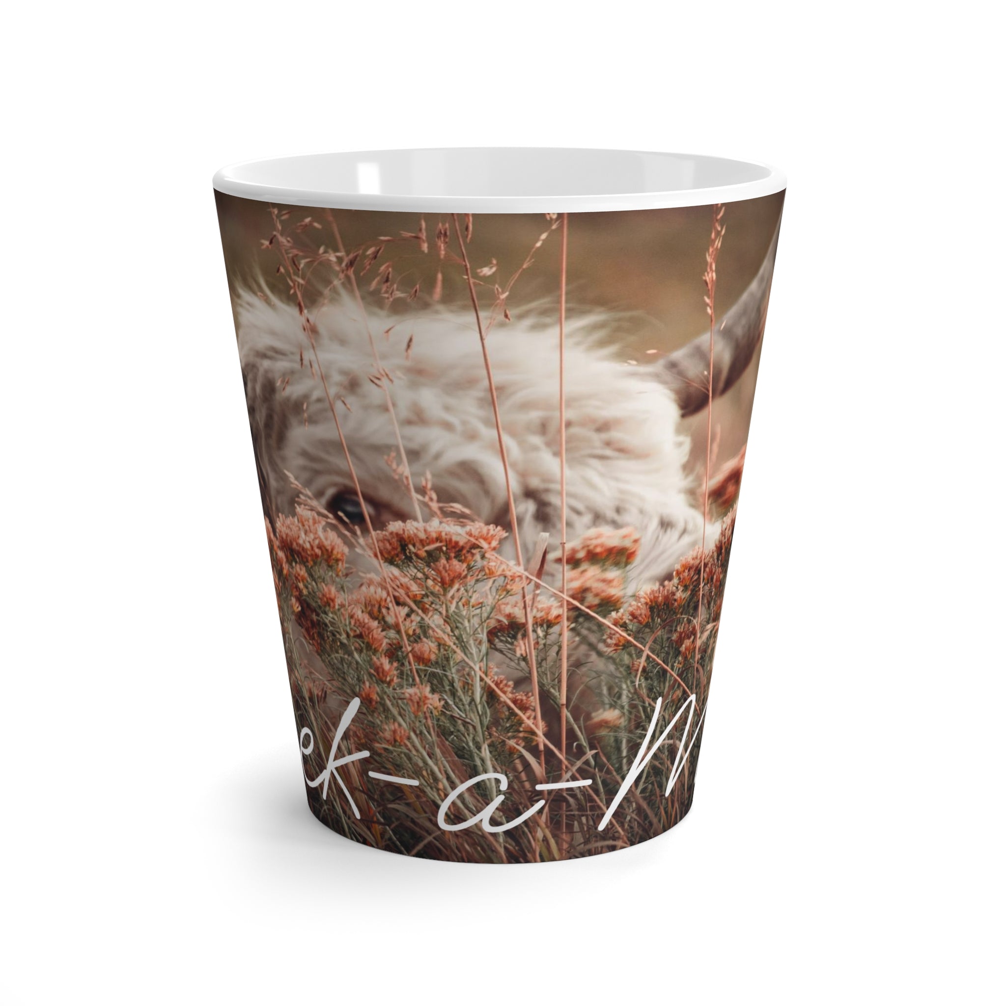Latte Mug - Cow Peering Through Flowers