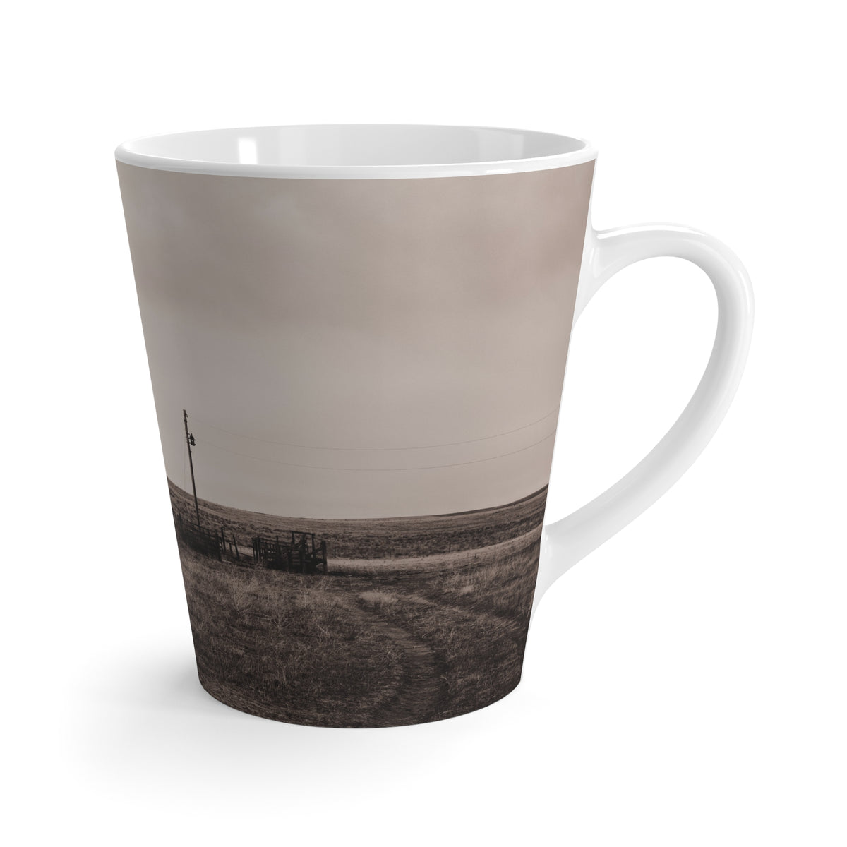 Rustic Windmill Latte Mug — Sepia Farm Landscape Coffee Cup